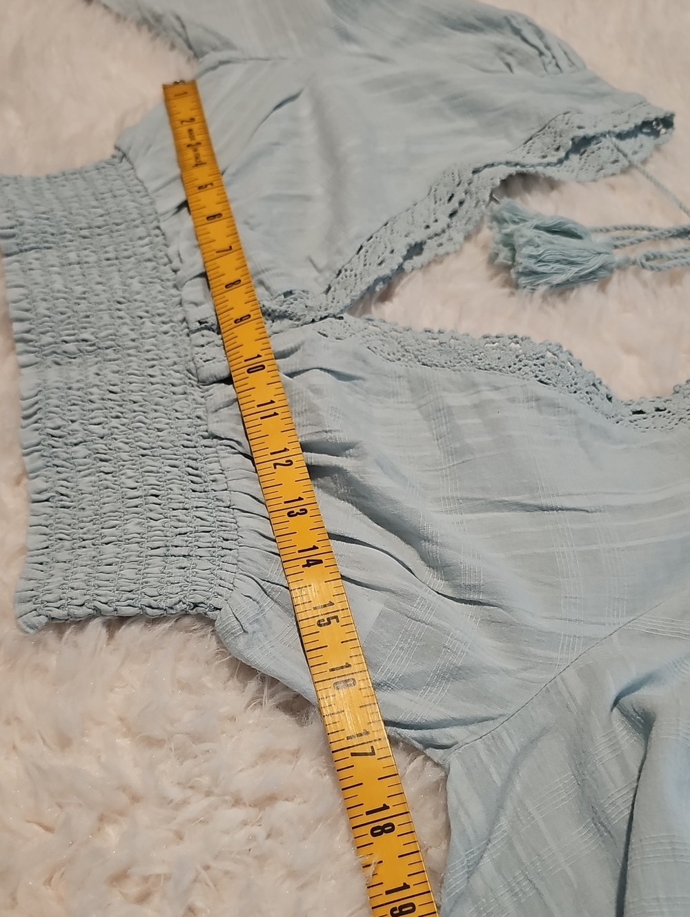 Guess Chambray Lace Crop Top - Picture 6 of 9